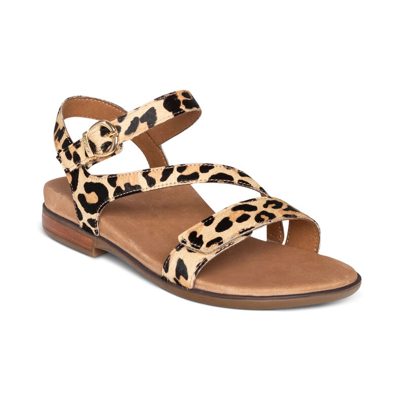 Aetrex Womens Tia Adjustable Quarter Strap Sandals Leopard - ee00SA0Qj